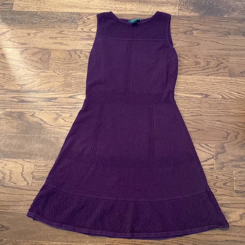 LAUREN RALPH LAUREN -  purple knit A line short dress cotton size small
